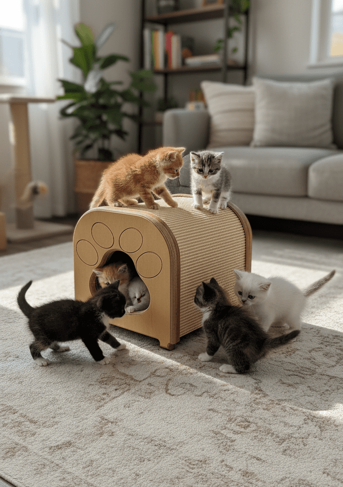 Domek-Drapak Startowy – Solidna Budka dla Kociąt z Poduszką NR2623