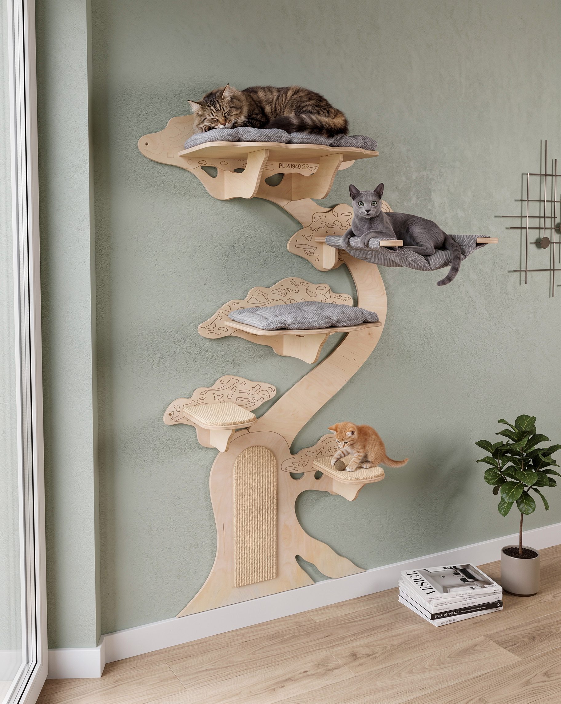 Ekskluzywny nowoczesny drapak dla kota na ścianę Leoland Signature Bonsai S