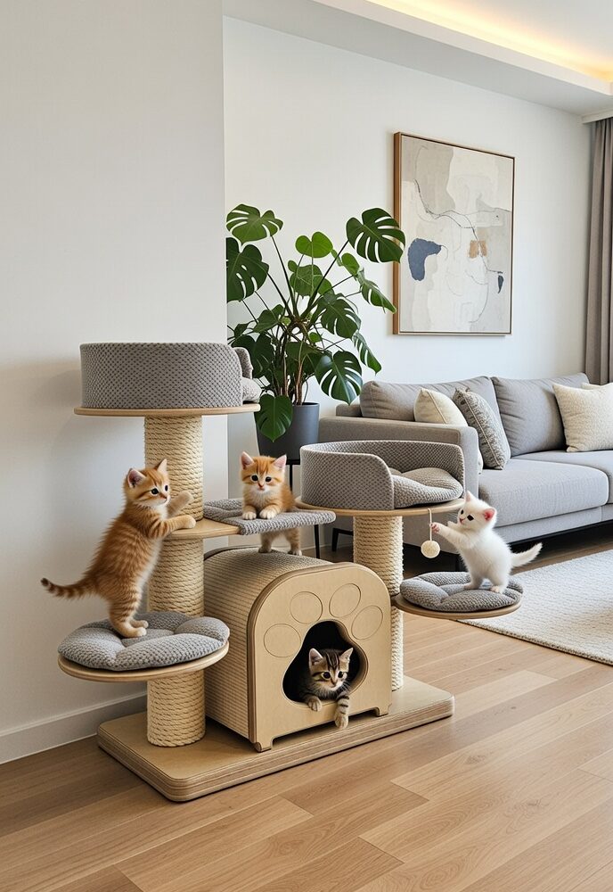 Drapak "Kocie Przedszkole" 80cm z Budką (Dwie Rozety) NR2630