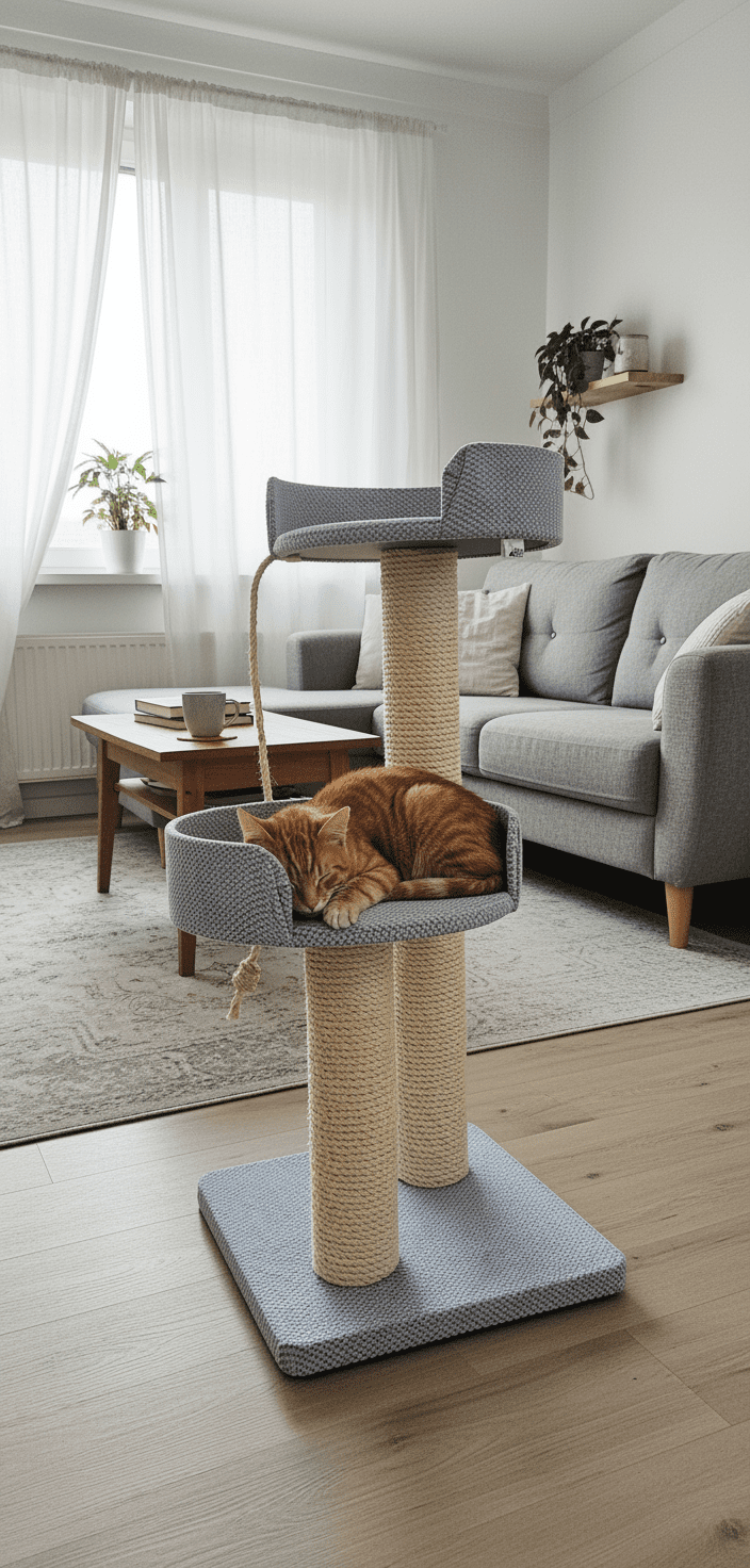 Stabilny Drapak 120 cm – Dwa Legowiska z Wygodnym Wejściem NR1W2 - obrazek 2