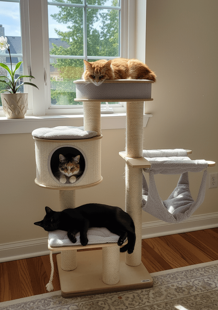 Wielopoziomowe Centrum Rozrywki – Drapak Drewniany z Domkiem 140 cm NR1924HPGWR