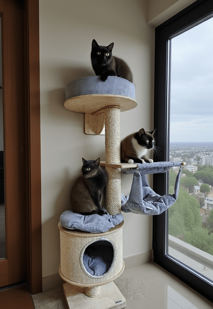 Drapak Przyścienny 155 cm – Wieża z Budką i Hamakiem NR2549