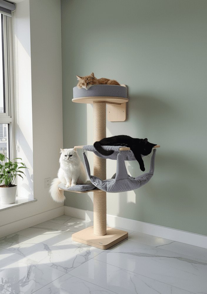 Drapak Przyścienny 140 cm – Wieża z Hamakiem i Długą Półką NR2543