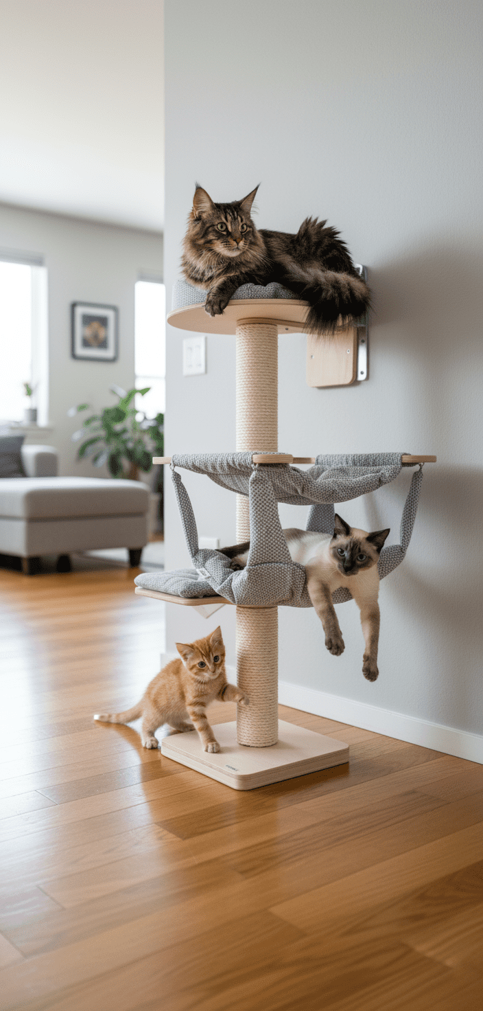 Drapak Przyścienny 140 cm – Wieża z Hamakiem i Długą Półką NR2543 - obrazek 2