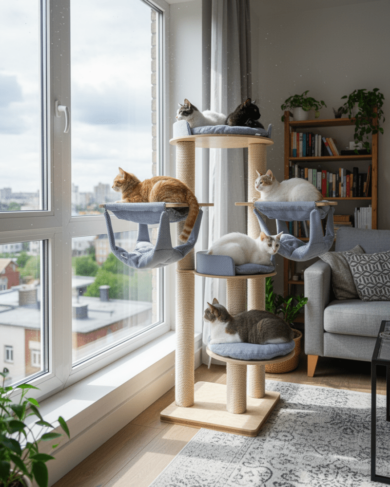 Drapak Wolnostojący 180 cm – Rezydencja z Owalną Sofą i 2 Hamakami NR2032