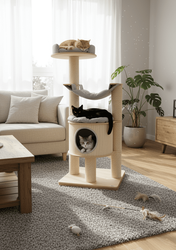 Drapak Wolnostojący 165 cm – Kompaktowa Wieża z Budką NR2035